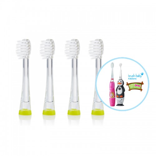 Brush-Baby KidzSonic Replacement Brush Heads 3-6yrs (4pcs) - Compatible with KidzSonic or WildOnes Electric Toothbrush